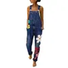 Moda feminina Florals Impressão Jeans Correias Pescoço Luz bolsos lavados macacão jeans Pants Corpo Inteiro Jumpsuit soltos