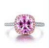 Groothandel-Pink Square CZ Diamond Wedding Party Ringen voor Vrouwen 925 Sterling Silver Open Ring Mode-sieraden Accessoires