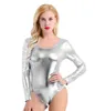 Costumi per abito da ballo body body perizoma a maniche lunghe metallizzato lucido per donna per adulti