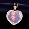 Personnalisé Photo Coeur Médaillons Collier Pendentif avec Corde Chaîne Or Argent Couleur Cubique Zircon Hommes Hip hop Bijoux