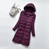 Piumini ultraleggeri da donna Slim con cappuccio extra lunghi da donna Cappotti imbottiti in piumino d'anatra bianco 2019 Parka caldi con cappello