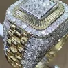 Wysokiej jakości Micro Pave CZ Stone Ogromne złote pierścionki dla mężczyzn kobiety luksusowy biały cyrkon zaręczyny biżuteria męska hip hop257c