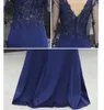 Mooie zeemeermin lange mouwen avondjurk sexy zeemeermin prom jurk sheer met applique kralen lange prom jurk donkergroen / zwart