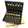 24pcs Gold Dinnerware Set 18/10 Stainless Steel Flatware Set Knife Fork Spoon Cutlery Kitchen Tableware Silverware With Gift Box