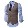 2020 New Farm Wedding Brown Wool Herringbone Tweed Vests Custom Made Groom's Suit Vest Slim Fit Tailor Made Wedding Vest Men Plus Size