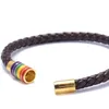 Moda Gay Lésbica Pulseira Lgbt Casal Rainbow Corda De Couro Trançado Pulseiras de Aço Inoxidável Fivela Magnética Pulseira Manguito Unisex