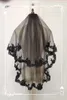 60-80cm 블랙 얇은 명주 그물 웨딩 베일 레이스 Applique 웨딩 드레스 Bridal 가운이있는 Mariage 신부 베일