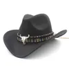 Cappello da cowboy western da donna in lana con cappuccio arrotolabile a tesa larga da cowgirl Jazz equestre con cappello da sombrero con nappa Tauren cappelli a tesa larga