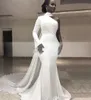 African High Neck White Evening Dresses 2019 New Long Sleeve Chiffon Black Girls Pageant Gowns Mermaid Formal Party Dress Evening Wear E235