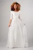 2019 New Vintage A-ligne Dentelle Robe De Mariée Modeste Avec Manches 3/4 Étage Longueur Pays De Mariage Robe De Mariée Boho Robe De Mariée