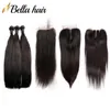 Peruvian Virgin Human Hair Wefts and Closure Weaves Silky Straight 3 Bundles Remy Hair Extensions Lace Closures 4x4 BellaHair