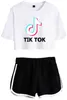 Cinpoo Ladies / Girls Tik Tok Tryckt T-shirt Musik Video App Logo Beskära Top med Shorts Hip Hop Streetwear Pajama sets11