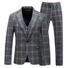 2020 Handsome Plaid Men Bröllop Tuxedos Slim Fit One Button Prom Passar Man Party Blazer Suit (Jacket + Vest + Byxor)