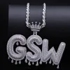 Hip Hop Custom Name Necklace Sparkling Crown Drip Letter Pendant Tennis Chain Halsband för män Kvinnor Guld Silver6097549