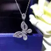 Ins Butterfly Pendant Fresh Simple Fashion Jewelry 925 Sterling Silver Princess Cut White Topaz CZ Diamond Gemstones Clavicle Neck2628