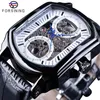 Forsiner Retro Classic White Dial Hands Blue Hands Transparent Transparent Squelette automatique Wristwatch Menties mécaniques Top Brand Luxury250K