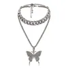 Style rétro multicouche avec strass complet en forme de papillon pendentif déclaration collier large chaîne bijoux de mode