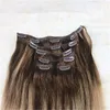 Clip en cabello humano Remy Ombre marrón a rubio ceniza destacados 418 extensiones de cabello con clip sin costuras 7 piezas 120 gramos para cabeza completa 5552849