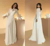 Ucuz Gelinlik Yüksek boyun Uzun Kollu Illusion şifon Gelinlik Sıcak Satış Sweep Tren Custom Made vestidos de Novia Sıcak Satış