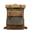 Vintage oil wax canvas bag travel fashion backpack leisure outdoor mountaineering bag collision color backpack