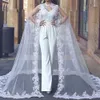 Kvinnor Veil Cape Tulle Lace Applique 3M Elegant Wedding Capes Bridal Wraps Long Train Shawls Cloak5580753