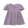 Kids Girls Dresses Children Puff Sleeve Princess Dress Summer Patchwork Cotton Button Dresses Baby Party Dance Dresses Skirts PY465