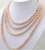 Belle! Collier de perles Akoya roses de 7 à 8 mm, 100 pouces