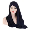 Kvinnor Plain Turban Bead Amira Hijab Scarf Head Wrap Pull på Instant Shawl Muslim Hijabs redo att ha på sig huvudduk Islamic Cap Hat