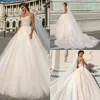 Ivory Spaghetti Strap Ball Gown Wedding Dresses Sweetheart with Lace Appliqued Backless Bridal Gowns Court Train Vestido De Novia
