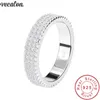 Underbar enkel 3 rad vit diamantring för kvinnor 925 sterling silver band smycken löfte vigselringar brudar anillos bague femme