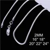 Hot 925 sterling silver plated 2MM snake chain necklace size 16-24 inch SC10 women 925 silver plated Lobster Clasps Smooth Chains jewelry