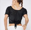 Sports Jacket Women mesh strap short sleeve sports fitness T-shirt loose leisure Yoga suit