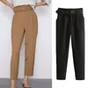QNPQYX Kobiety Eleganckie Czarne Spodnie Sashes Kieszenie Zipper Fly Solid Ladies Streetwear 2020 Casual Chic Spodnie Pantalones 3 kolory