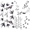 Leuke Swallow Bird Feather Tijdelijke Stickers Bloemtak Letter Water Transfer Tattoo Vrouwen Body Borst Arm Art Tattoo Men Hand