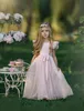2020 roze meisje jurken juweel geappliceerd pailletten tiered boog verjaardag jurk mouwloze ruche meisje pageantjurk
