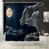 Wolf Moon طباعة دش الستار غطاء المرحاض حصيرة سجادة غير قابلة للانزلاق 70.8x70.8 بوصة ستارة حمام مقاوم للماء من الألياف البوليستر مع 12 خطاف