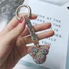Fashion Micky Head Rhinestone Luxury Crystal Leather Strap Llavero Alloy Car Keychain Key Chain Bag Charm Porte Clef For Women