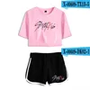 Summer Women's Set Korean Style Kpop Stray Kids Short Sleeve Crop Top + Shorts Sweat Suits Women Tracksuits Two Piece Outfit