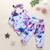 Baby Boy Girl Clothes Tie Dye Abbigliamento Set Manica lunga Pagliaccetto Pantaloni Fiocco Fascia 3 pezzi Moda Neonati Indossare Abiti autunno inverno