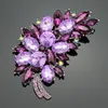 Big Size Full Crystal Accessories Small Flower Cluster Leaf Purple Brooches for Women Wedding Bouquets Gold Color Brooch Jewelry