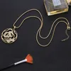 Rose Gold Necklace Women Hollow Flower Long Sweater Chain Statement Necklace Vintage Crystal Jewellery collares de moda New