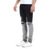 Fashion-Gradient Color Jeans Mens Designer élégant Black White Color Patchwork Washed Pencil Pants Jeans