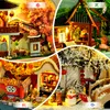 DIY Модель здания игрушки, Китайский стиль Four Seasons Пейзаж Box со светом, Деревянные строительные блоки, Kid»День подарков, сбор, украшения
