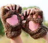 Autumn and winter thick warm half finger cute ladies plush student fashion cat claw gloves WCW793