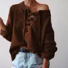 NIBESSER 2019 Winter Frauen Lace-up Pullover Gestrickte Pullover Pullover Für Frauen Tops Off Schulter Einfarbig Weibliche Pullover