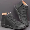 Mulheres Inverno Botas de couro genuíno Black Snow rendas até Ankle Boots Melhores sapatos fundo macio externas Flats Trainers