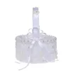 Kosz z białego kwiatu ślubnego z satynową koronkową Bowknot Flower Petal Basket Wedding Wedding Akcesorium B56675408413