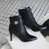 Heißer Verkauf-Sexy Spitze Schuhe Strass Stiletto Ankle Booties Solide Seite Zip Stiefel Für Frauen Hochzeit Schuhe #1127