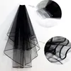 Veils de mariée noirs avec peigne deux couches à ruban court bord de mariage épaule de mariage voile doux accessoires de mariage de mariée en tulle