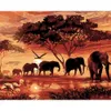 DIY untergehende Sonne Elefanten Ölgemälde Kunst Wand Home Dekoration